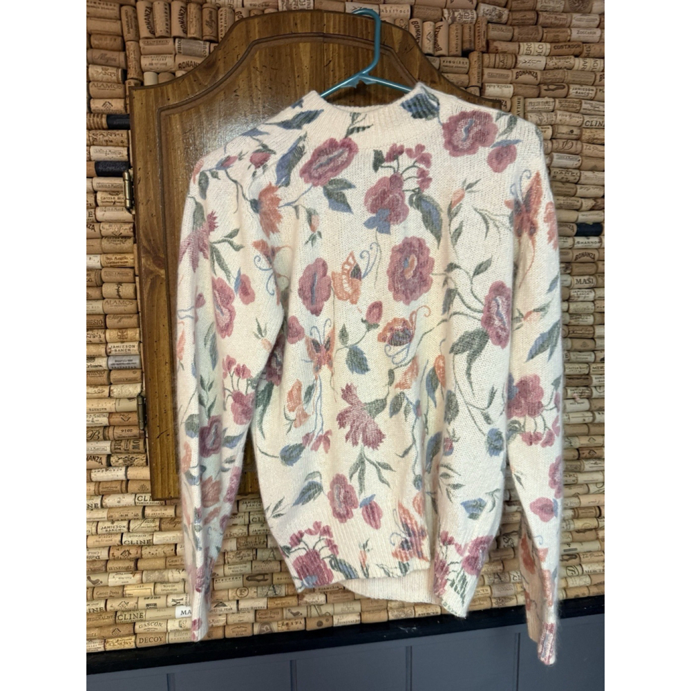 Vintage 90s Just Maggie Floral Silk/angora Blend Mock Neck Sweater Sz M Cottage